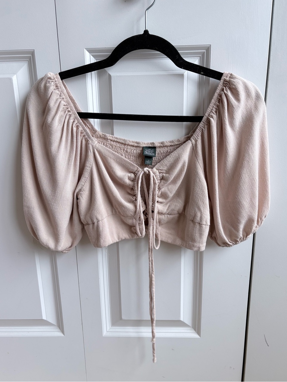 Blush Pink/Cream Cropped Peasant Top, Size S